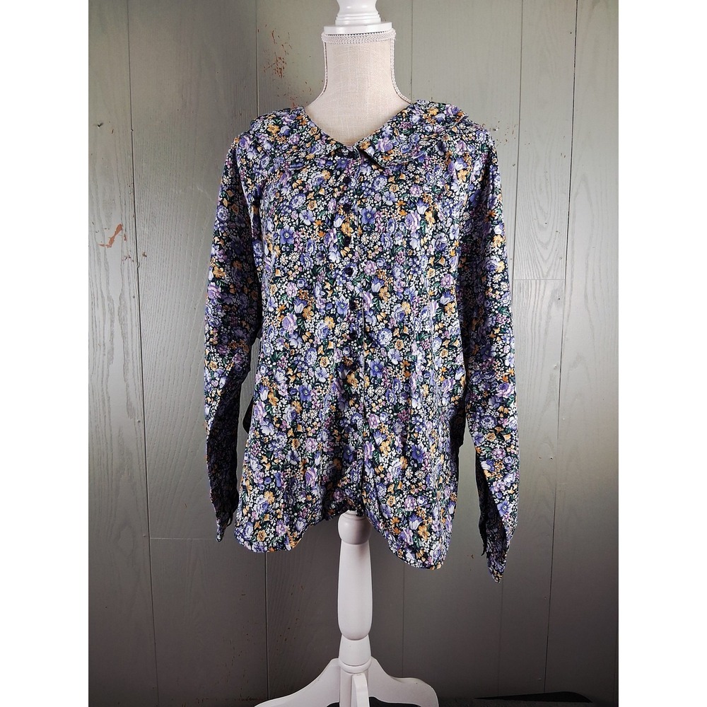 Vintage Krazy‎ Kat Shirt Womens Large Purple Micro Floral Button Up Blouse 90s